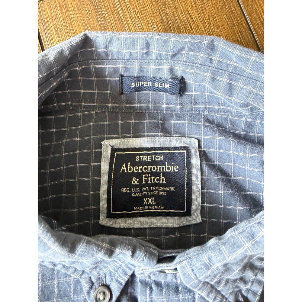 Abercrombie & Fitch Mens XXL Super Slim Stretch Shirt Blue Grid Fits like XL - Picture 8 of 9